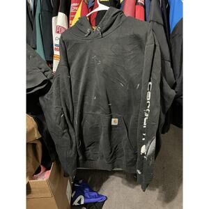 Size 2XL-Carhartt Black Relaxed Fit Paint Splatter Hoodie Workwear Men